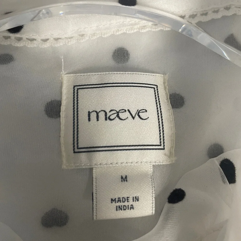Maeve Polka Dot Heart Sheer Blouse Size Medium White Black Coquette Romantic - Picture 5 of 8